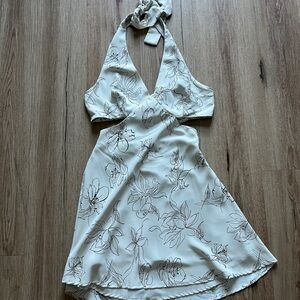 Floral Halter Neck Dress - Cream